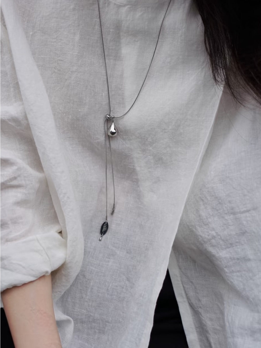 Korean Brand Depound - Contemporary Gourd Drop Necklace - Silver